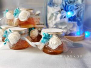 Подарък за гости Бурканче с мед - синьо